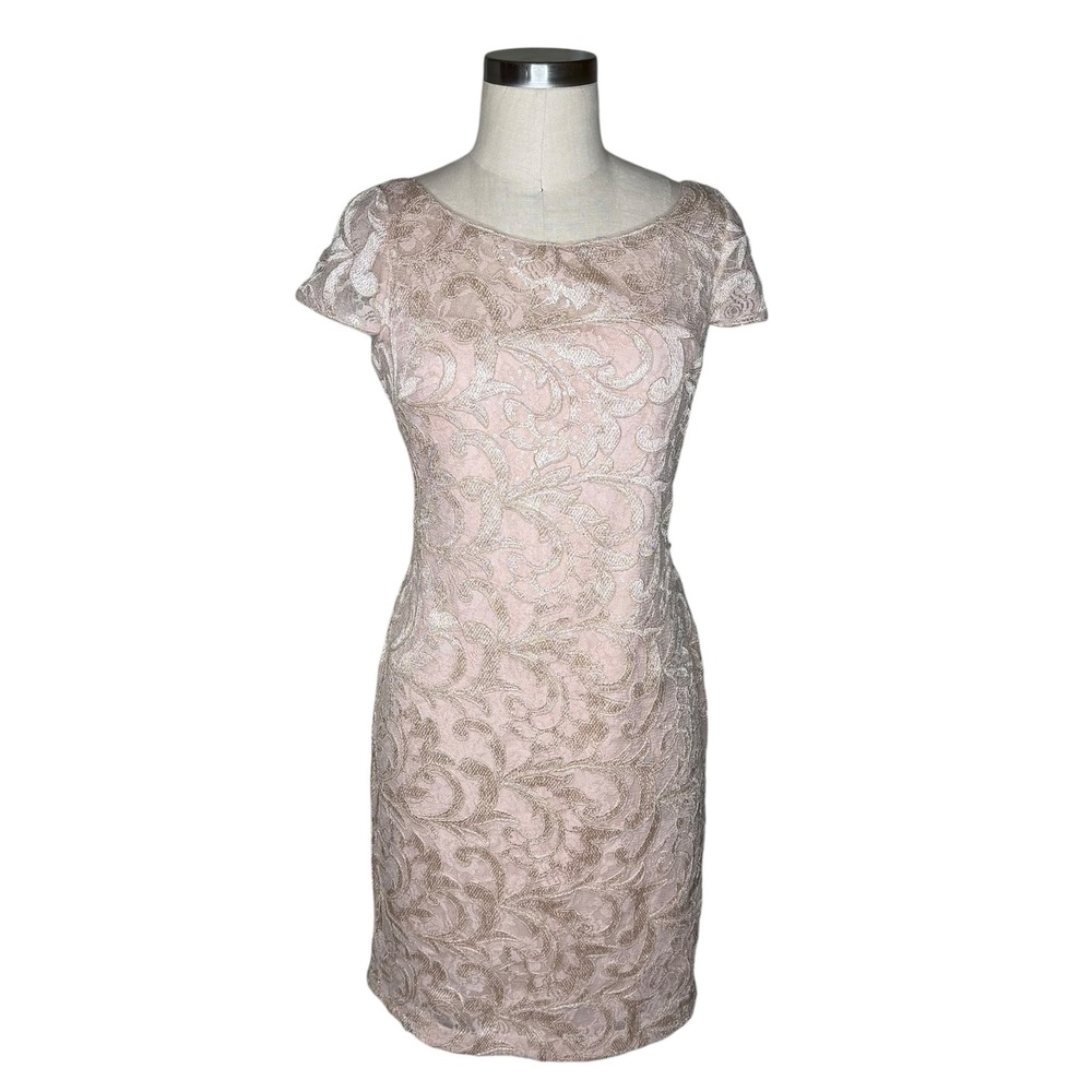 CALVIN KLEIN Sheath Dress Pink Metallic Lace Evening Women's Size 6 NEW Cocktail